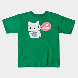 Cute Coffee Cat Kids T-Shirt